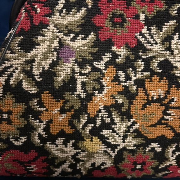 Vintage 1950s Needlepoint Handbag. 50s Black Floral Needlepoint Purse - Picture 12 of 12